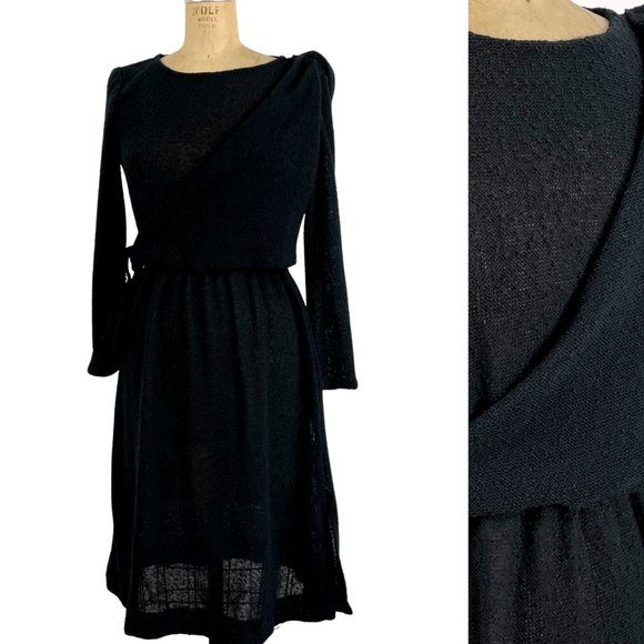 1980s knit dress with asymmetrical bodice wrap - size small - Picture 2 of 8